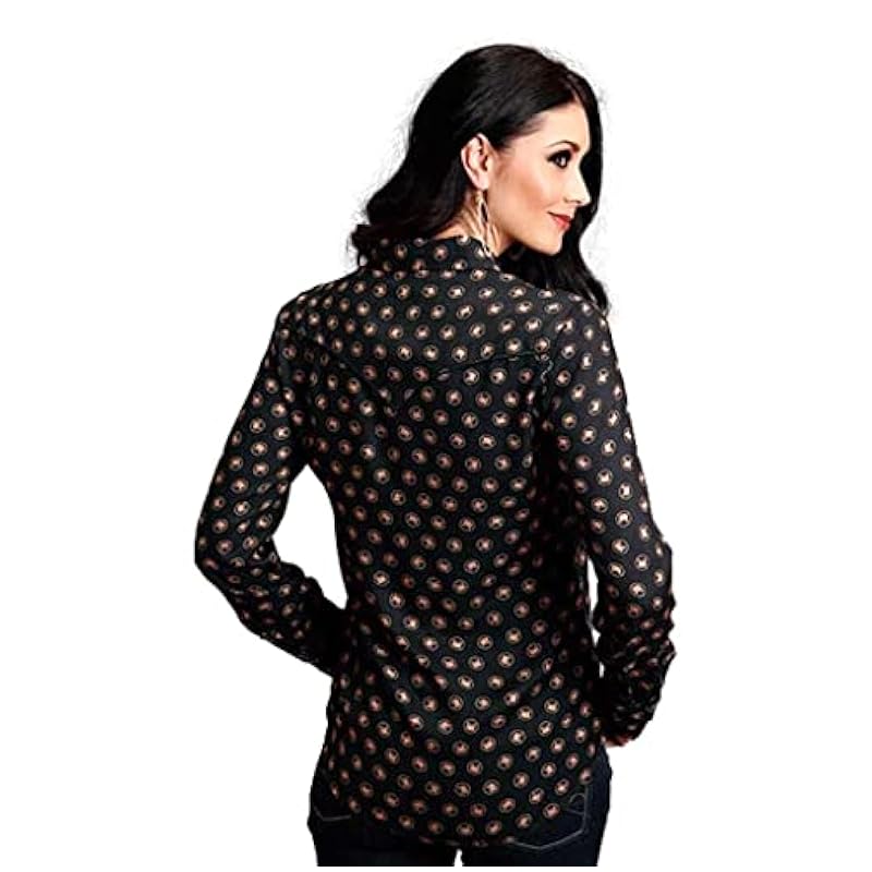 Stetson Tops, Tees & Blouses Stetson Women's Horse Pattern Long Sleeve Snap Western Shirt Black Medium