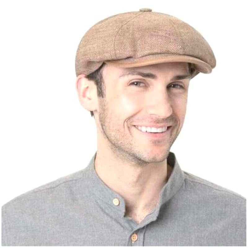Stetson Hats & Caps ‎mens Stetson 8 Panel Merrick Linen Flat Cap Men - Made in Germany Brown-mott