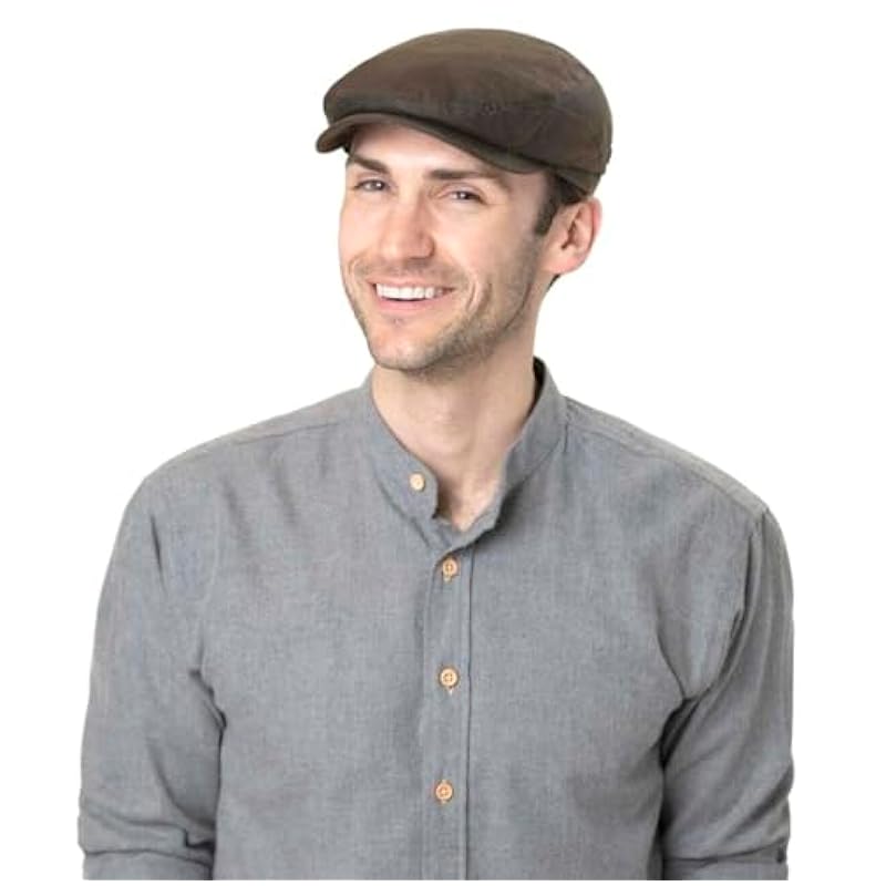 Stetson Stetson Waxed Organic Cotton Flat Cap Men - Made in The EU Darkolive ‎mens Hats & Caps