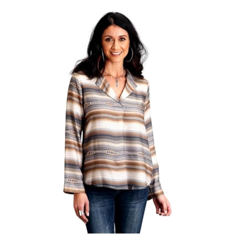 ‎womens Tops, Tees & Blouses Stetson Stetson Western Shirt Womens L/S Serape L Brown 11-050-0590-7059 BR