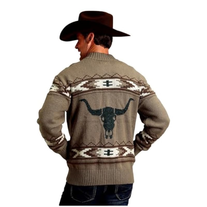 Stetson Western Sweater Mens Longhorn Zip S Brown 11-014-0120-6068 BR ‎men Sweaters Stetson