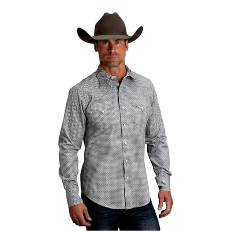 Stetson Stetson Western Shirt Mens Geometric L/S L Gray 11-001-0425-2058 GY ‎mens Shirts