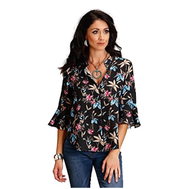 ‎womens Tops, Tees & Blouses Stetson Stetson Western Shirt Womens Feather L Black 11-050-0590-6058 BL