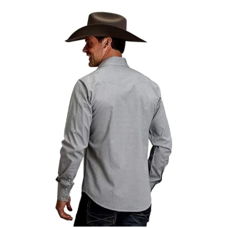Stetson Stetson Western Shirt Mens Geometric L/S L Gray 11-001-0425-2058 GY ‎mens Shirts