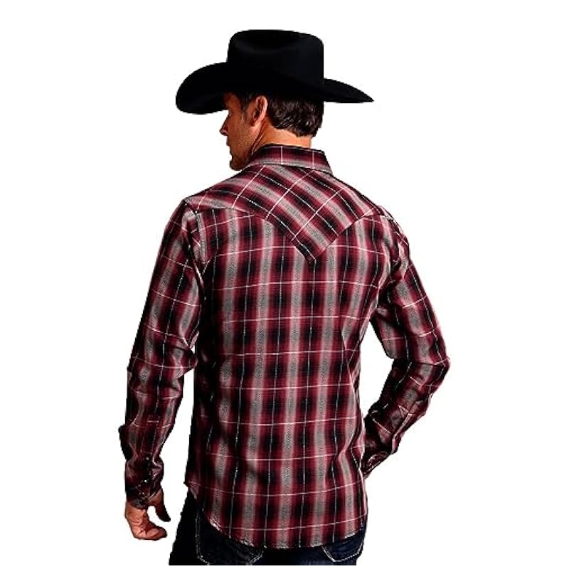 Stetson Shirts ‎mens Stetson Western Shirt Men L/S Red Marl Plaid L Red 11-001-0478-6030 RE