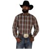 Stetson Shirts ‎mens Stetson Men's Large Plaid Print Long Sleeve Button Down Shirt Brown Large