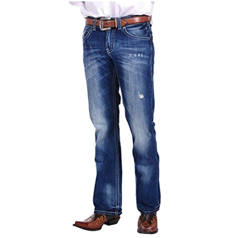 ‎mens Jeans Stetson Stetson Men's Rocker Fit with Lower Rise and Slightly Fitted Thigh Jean,Medium Blue Stone Wash with White X Back Pocket Embroidery, 32x30