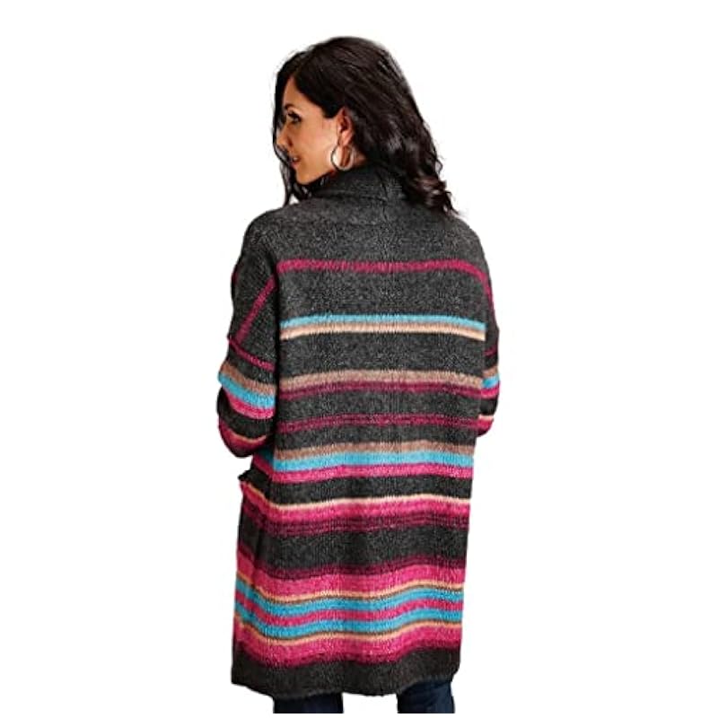 ‎womens Sweaters Stetson Stetson Women's Multi Stripe Oversized Knit Open-Front Cardigan Multi X-Small