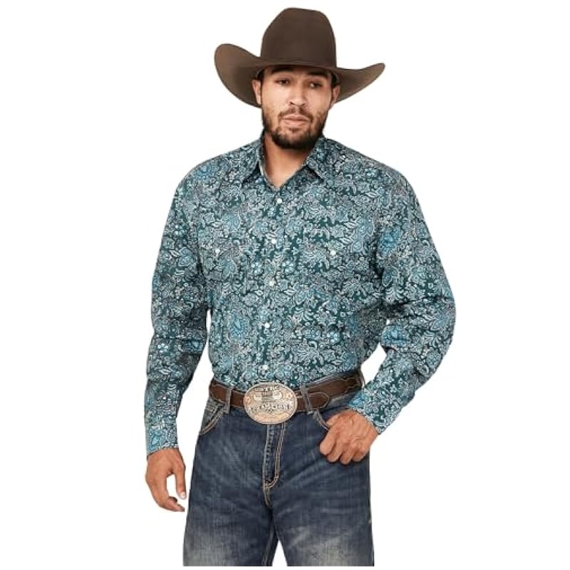 Stetson Shirts ‎mens Stetson Men's Floral Print Long Sleeve Pearl Snap Western Shirt Teal Medium