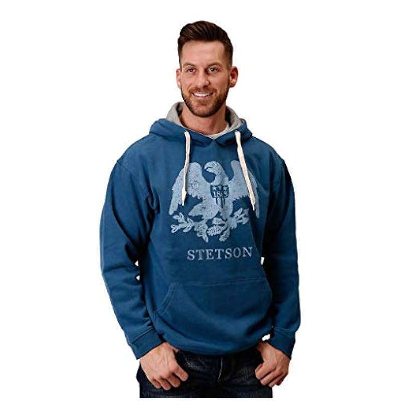 Stetson Western Sweatshirt Mens Hood Eagle L Blue 11-097-0562-0890 BU Stetson ‎men Active