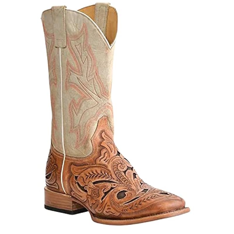 Stetson Men's Wicks Filigree Handtooled Vamp Western Boot Wide Square Toe Brown 9 1/2 D(M) US Stetson ‎mens Boots