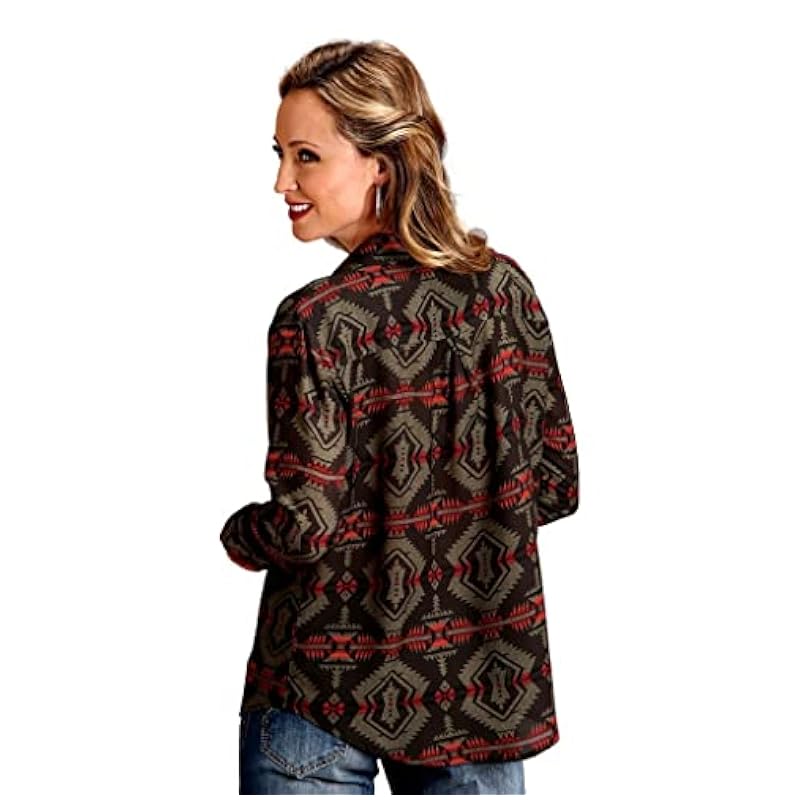 Stetson Women's Southwestern Flat Weave Blanket Print Long Sleeve Collared Brown Large Stetson ‎womens Tops, Tees & Blouses