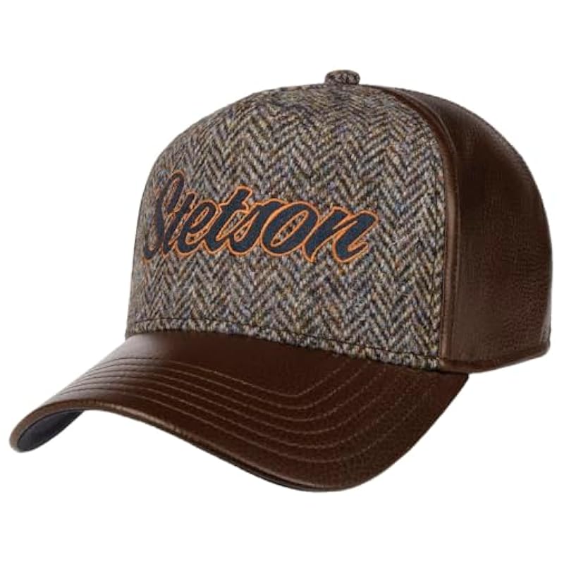 Stetson Hats & Caps ‎mens Stetson Harris Tweed Leather Cap Men | Dark Brown