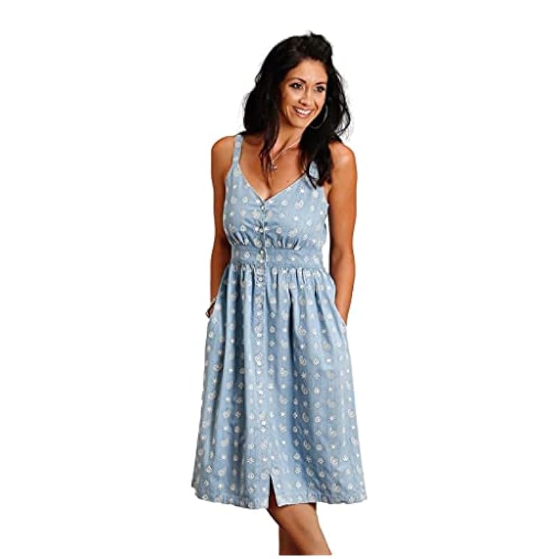 Stetson Dresses ‎womens Stetson Women's Embroidered Button Front Dress Blue Large