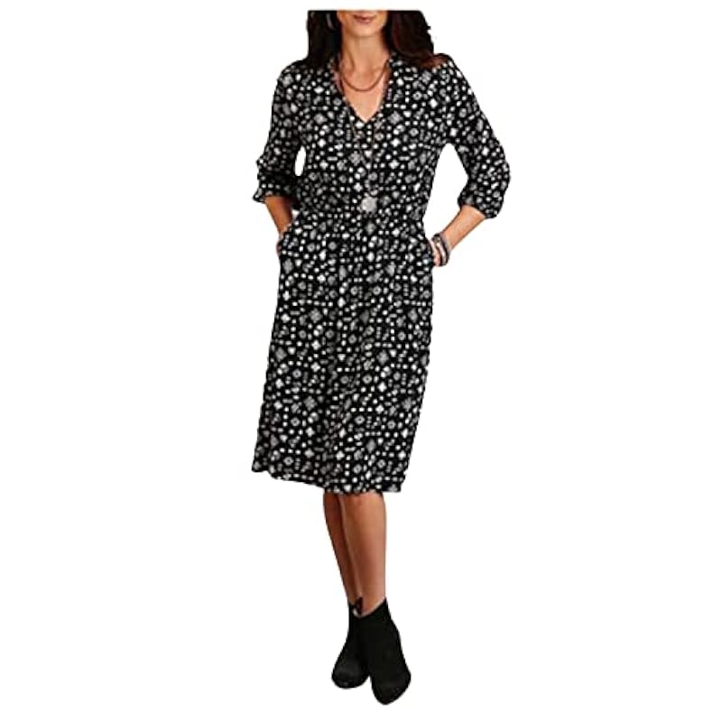 ‎womens Dresses Stetson Stetson Women's Roper Southwestern Print Long Sleeve Dress Black Large