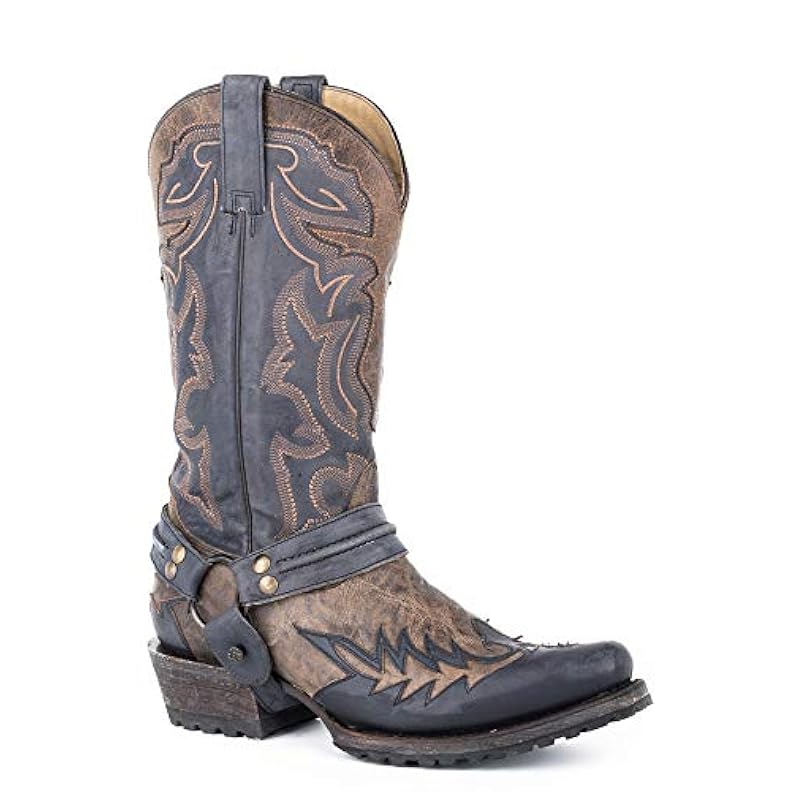 ‎mens Boots Stetson Stetson Mens Brown Leather Outlaw Bad Guy Hiker Cowboy Boots 9.5
