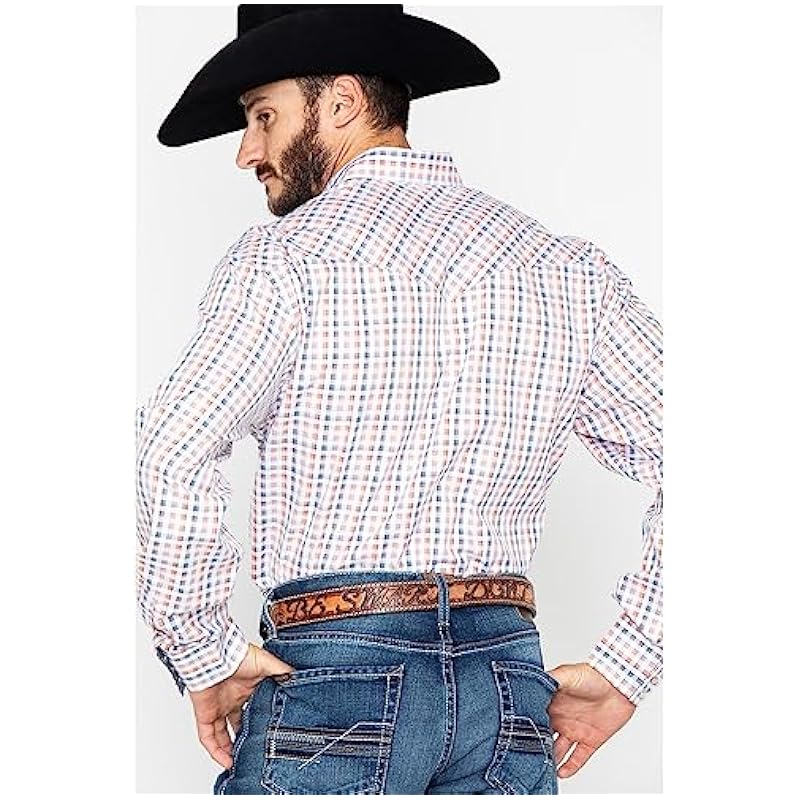 Stetson Shirts ‎mens Stetson Men's Plaid Snap Long Sleeve Western Shirt Orange