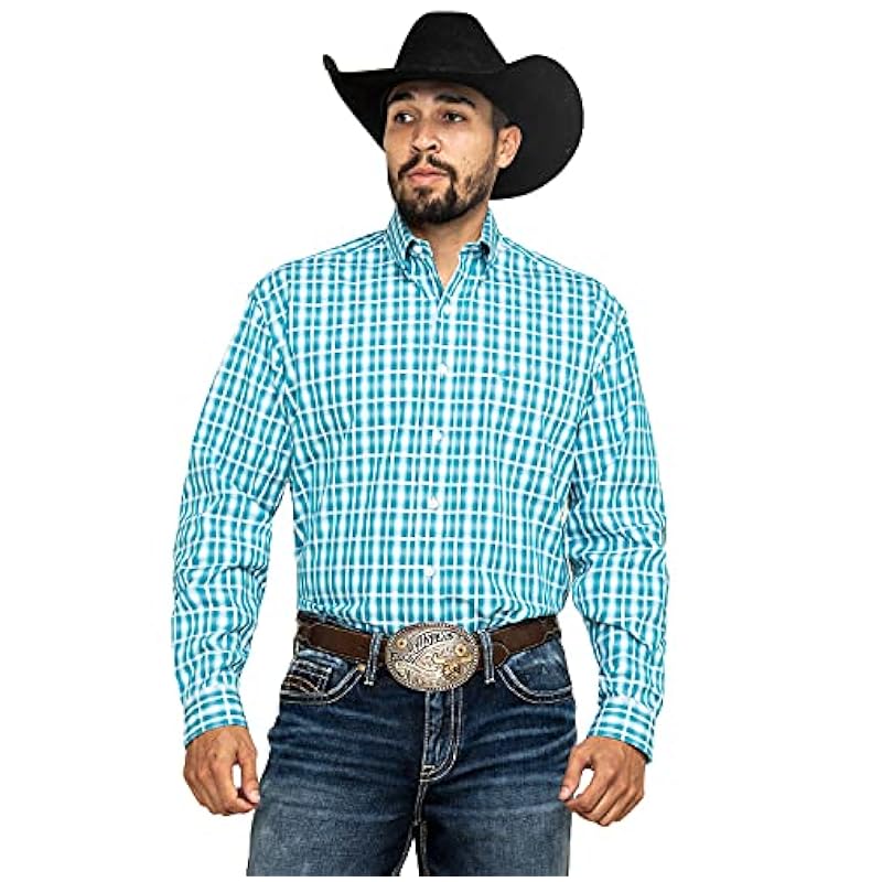 Stetson Men's Cross Walk Ombre Plaid Button Long Sleeve Western Shirt Blue ‎mens Shirts Stetson