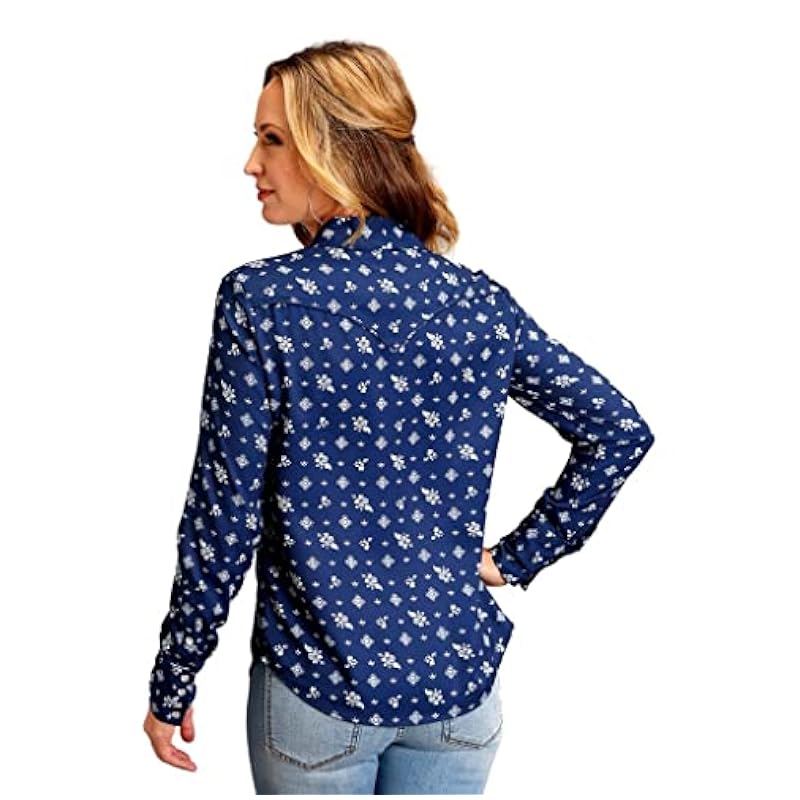 ‎womens Tops, Tees & Blouses Stetson Stetson Western Shirt Womens L/S Ditzy S Blue 11-050-0590-0423 BU