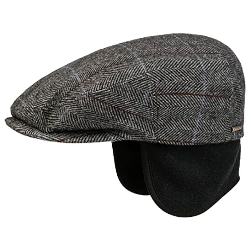 Stetson Kent Wool Ivy Cap with Earflaps Men | Made in The EU Grey-black ‎mens Hats & Caps Stetson