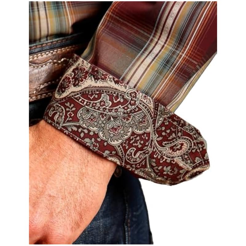 Stetson Western Shirt Mens Plaid L/S Button M Wine 11-001-0579-0190 WI Stetson ‎mens Shirts