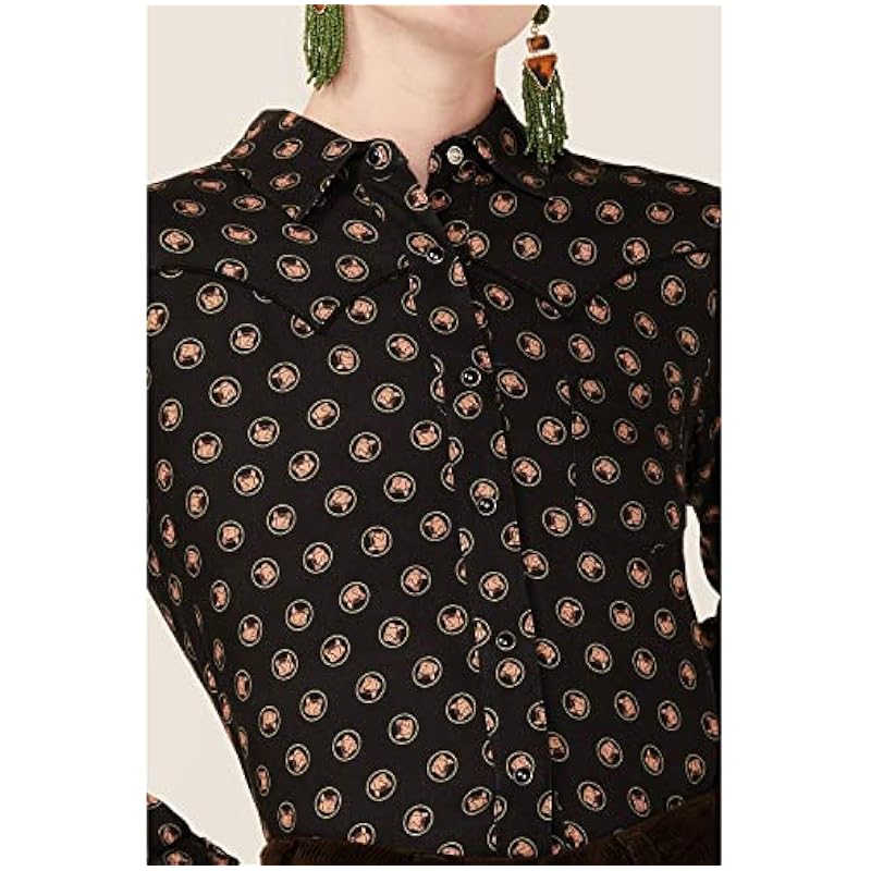 ‎womens Tops, Tees & Blouses Stetson Stetson Women's Horse Pattern Western Shirt Black Small