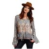 Stetson Stetson Women's Herringbone Twill Border Print Blouse Brown Medium ‎womens Tops, Tees & Blouses