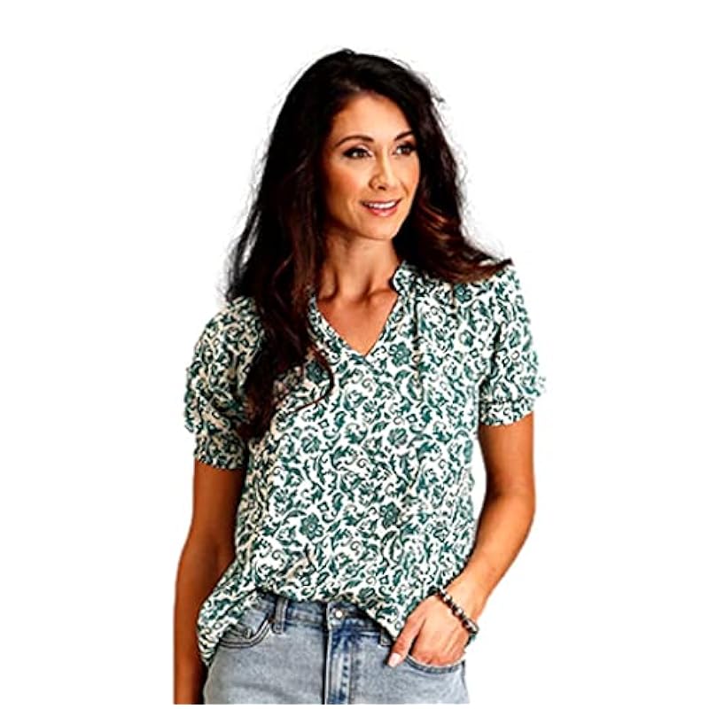 ‎womens Tops, Tees & Blouses Stetson Stetson Western Shirt Womens S/S Peasant XS Jade 11-051-0590-0516 GR