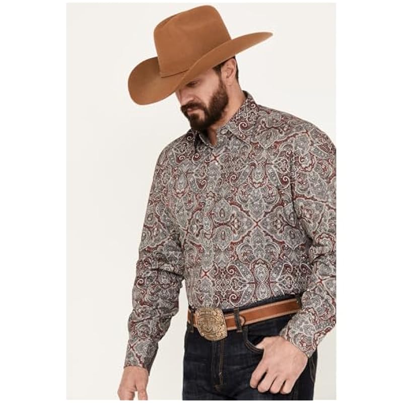 Stetson Shirts Stetson Western Shirt Mens L/S Paisley Snap Wine 11-001-0425-0366 WI Wine