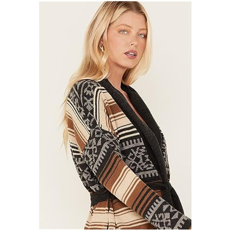‎womens Sweaters Stetson Stetson Women's Southwestern Print Knit Cardigan Sweater Brown Medium