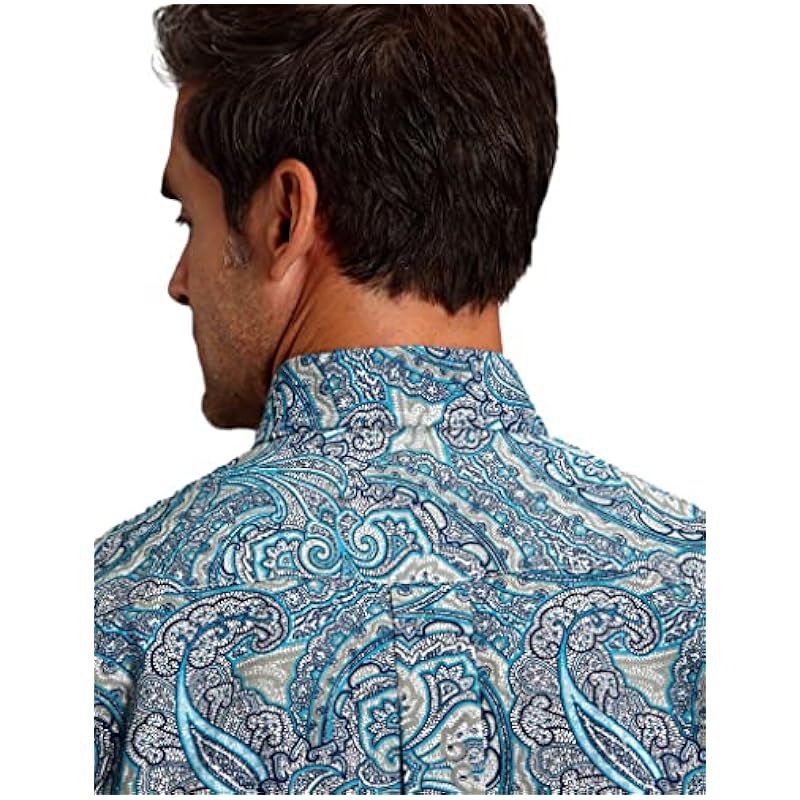 Stetson Men's Paisley Print Long Sleeve Button Down Western Shirt Blue Medium Stetson Shirts