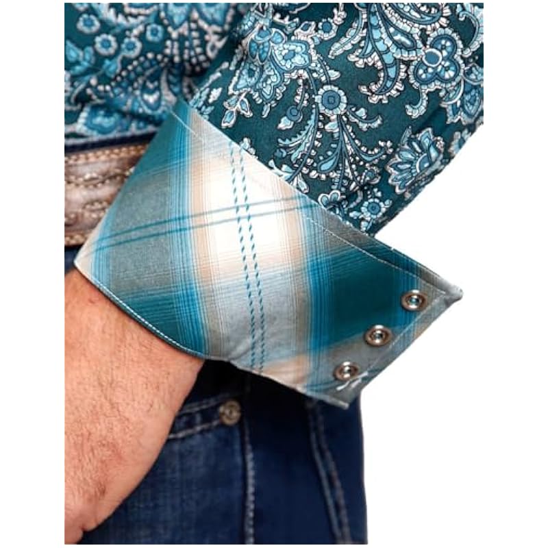 ‎mens Shirts Stetson Stetson Forest Paisley Men's Long Sleeve Snap Shirt 11-001-0925-6001 GR Green