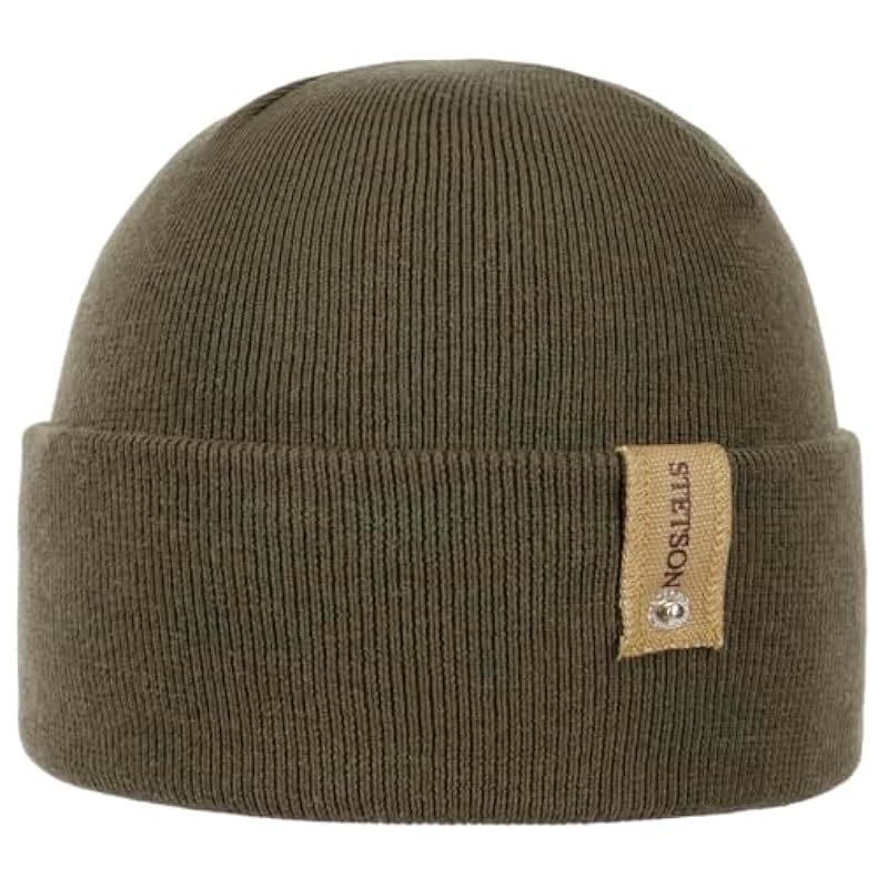 Stetson Organic Cotton Merino Beanie with Cuff Men - Made in Italy Olive ‎mens Hats & Caps Stetson