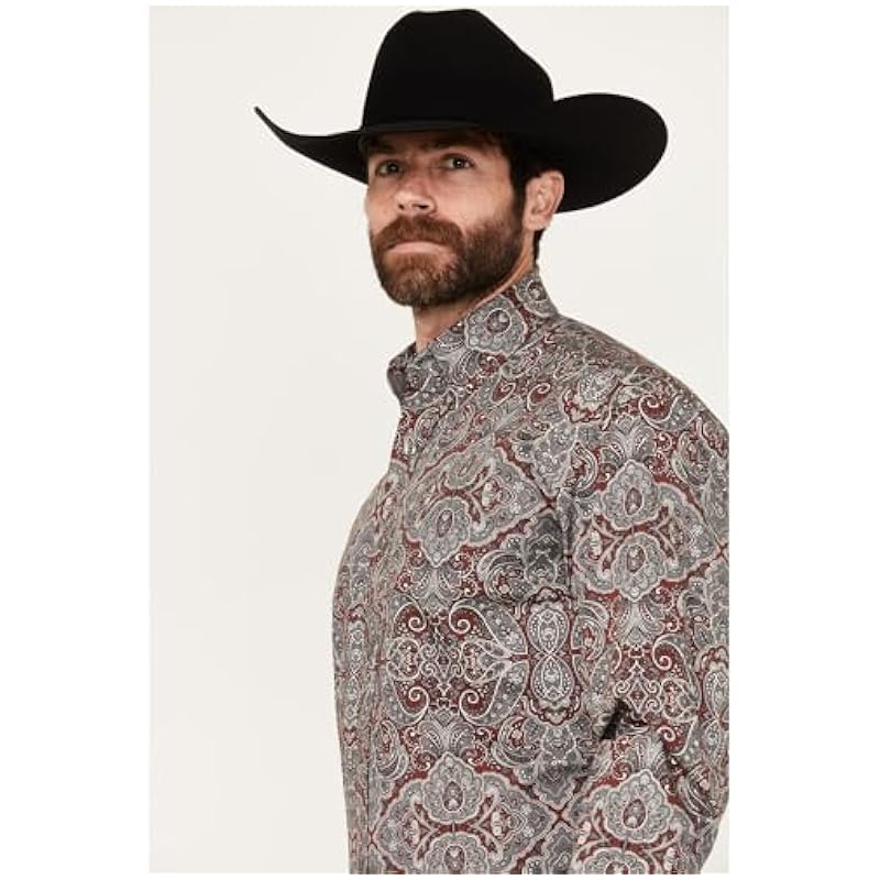 Stetson Stetson Western Shirt Mens L/S Button Paisley Red 11-001-0526-5015 RE Grey Shirts
