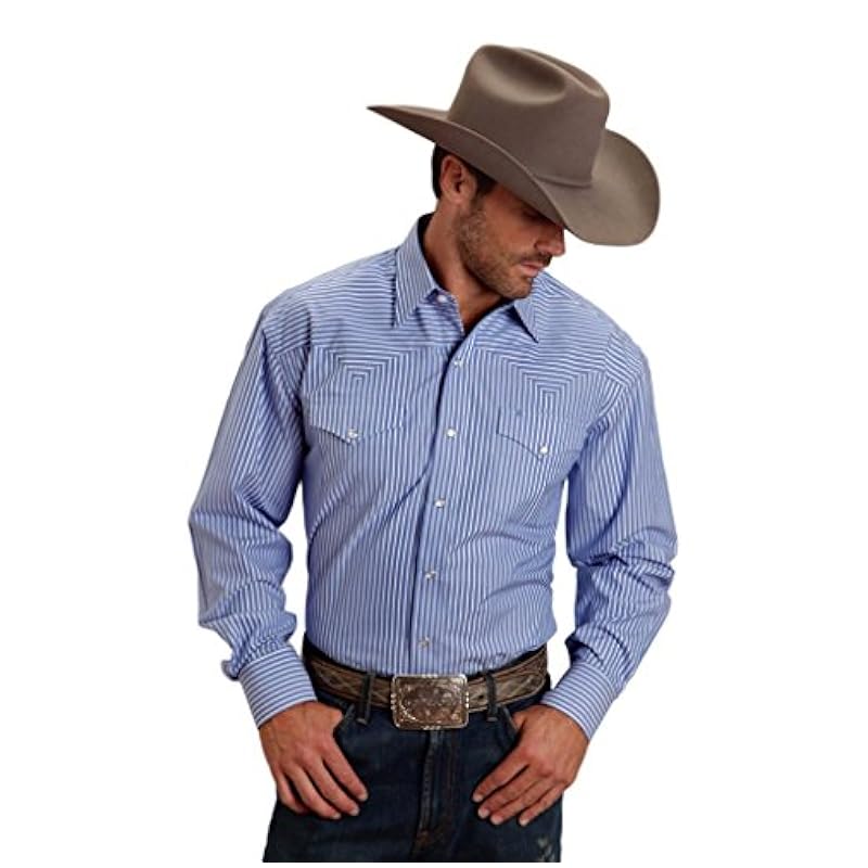 Stetson Stetson Men's Striped Long Sleeve Snap Western Shirt - 11-001-0476-0802 Bu Blue ‎mens Shirts