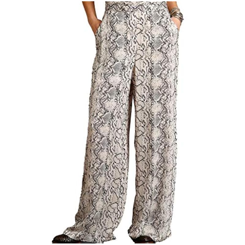 ‎womens Pants Stetson Stetson Women's Ivory Snake Print Wide Leg Pants Ivory Medium
