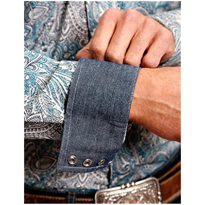 Stetson Mens Green 100% Cotton Denim Paisley L/S Shirt L ‎mens Shirts Stetson