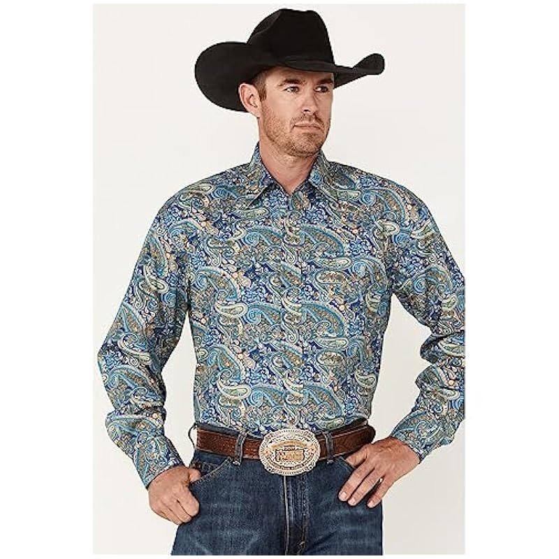 Stetson Karman Roper Fall Paisley Men's Long Sleeve Snap Shirt 11-001-0425-6062 BU Blue ‎mens Shirts Stetson