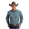 ‎mens Shirts Stetson Stetson Western Shirt Mens L/S Paisley 3XL Teal 11-001-0425-6001 GR