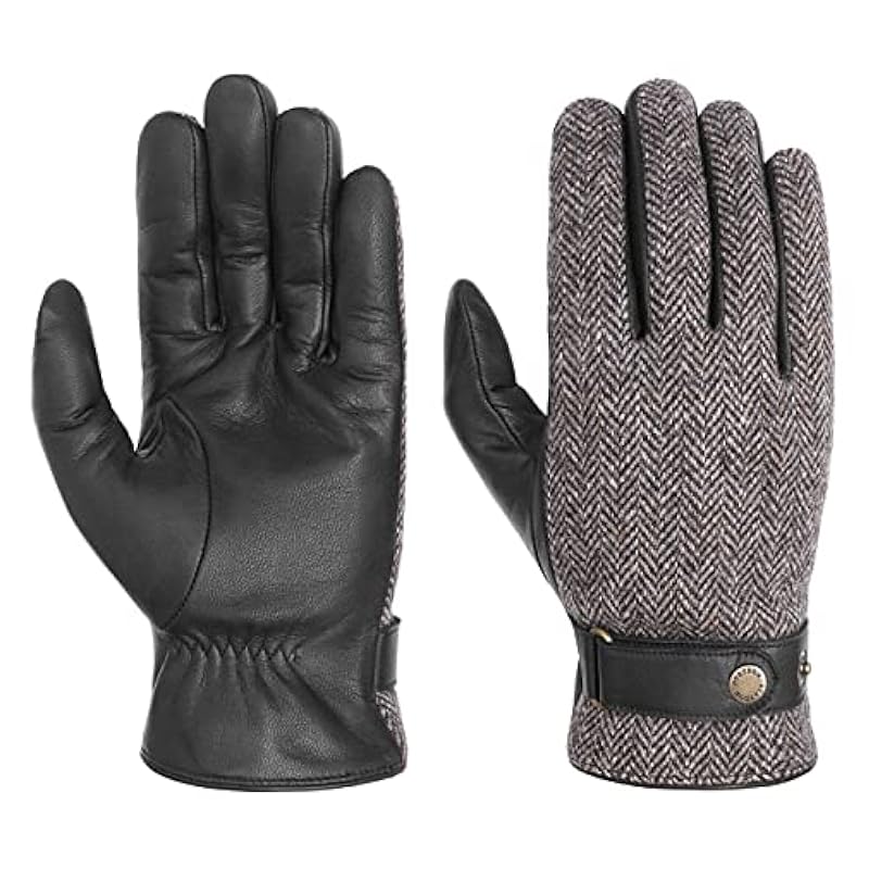 Stetson Gloves & Mittens ‎mens Stetson Herringbone Wool Leather Gloves Men - Black-grey