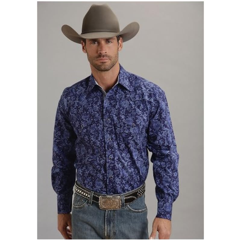 Stetson Ink Paisley Print On Poplin 8415 Men146s Collection- Spring I (2XL) 11-001-0425-0271BU Blue Stetson ‎mens Shirts