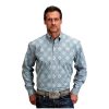 ‎mens Shirts Stetson Stetson Western Shirt Mens L/S Print L Turquoise 11-001-0526-2057 BU