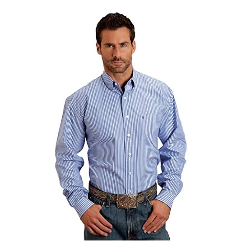 ‎mens Shirts Stetson Stetson Men's Open One Pocket Striped Long Sleeve Shirt Blue Large