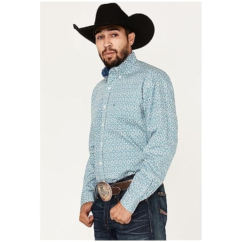 ‎mens Shirts Stetson Stetson Men's Floral Geo Print Long Sleeve Button Down Western Shirt Blue Large
