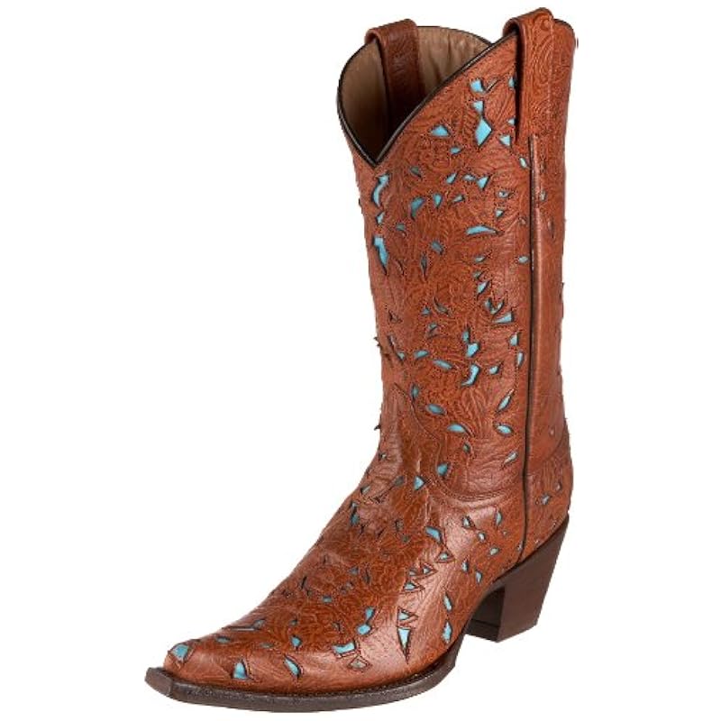 ‎womens Boots Stetson Stetson Tooled Golden Tan Floralturq Underlay Ladies Fashion Boot Stetson Wo